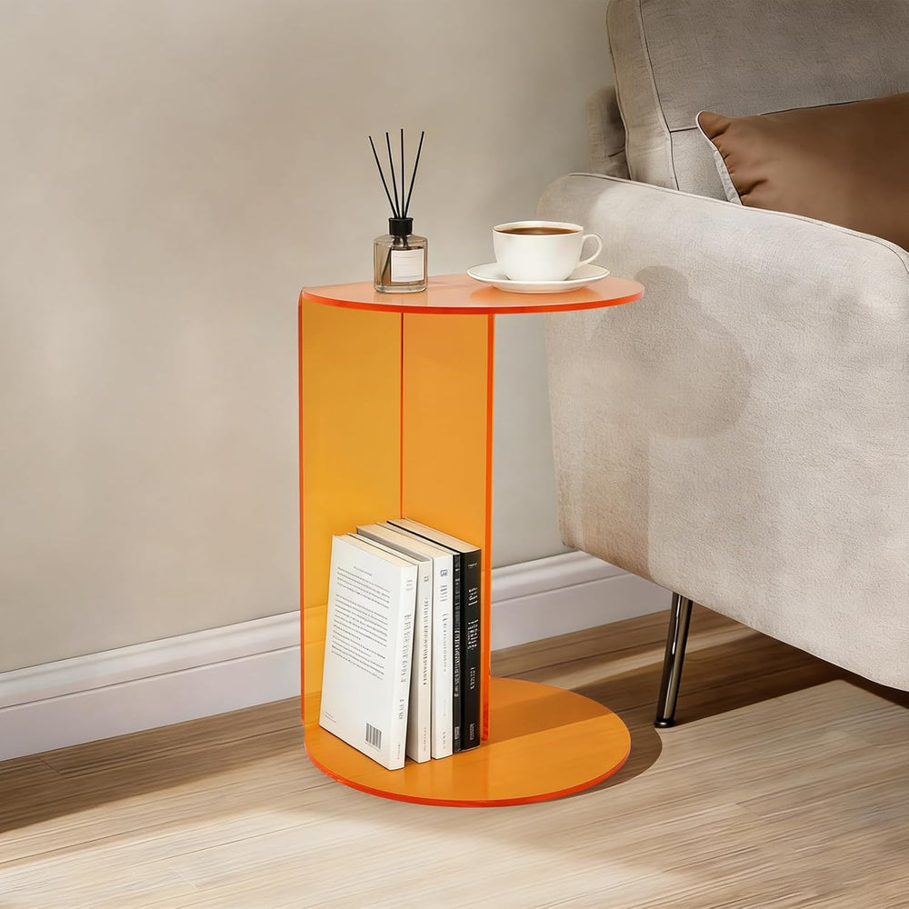 Side Table, Acrylic End Table with Storage Shelf, Floorstanding Nightstand wi...
