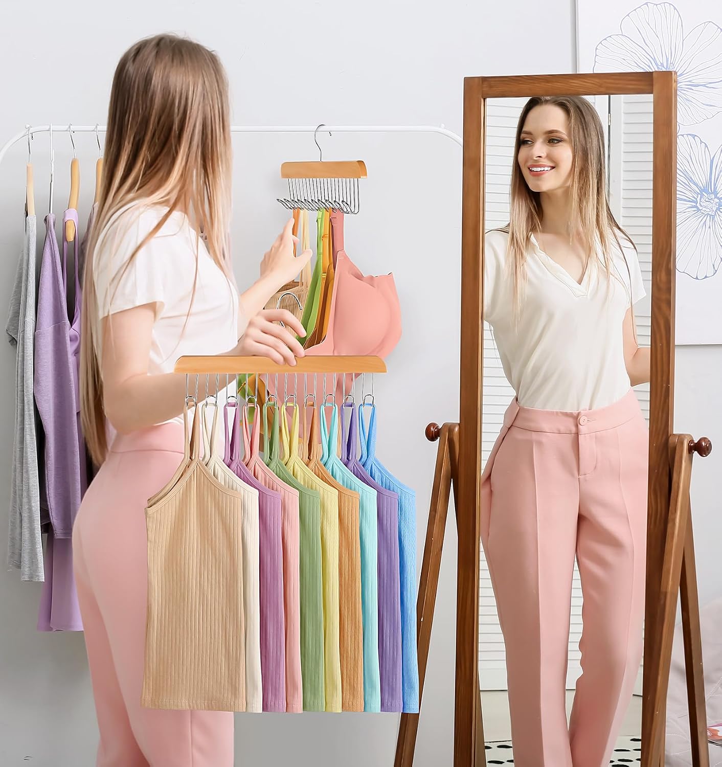2 Pack Bra Hangers for Closet Organizer Upgraded Non-Slip Bra Organizer for Closet Tank Top Hanger Multi Hangers Space Saving with 20 Hooks for Belt, Tie, Tank Top, Necklaces