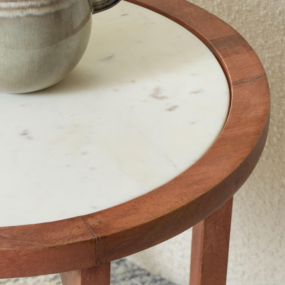 SAFAVIEH Home Collection – Minori Walnut Solid Wood & White Marble Round ...