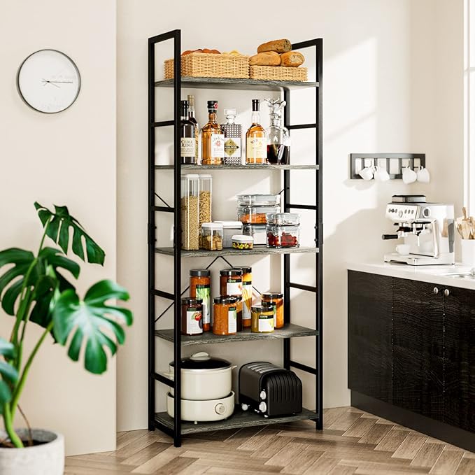 NUMENN 5 Tier Bookshelf, Tall Bookcase Shelf Storage Organizer, Modern Book S...