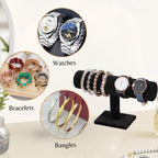 Novel Box Black Velvet T-Bar Bracelet Display Stand - Jewelry Organizer Tower Stands for Necklace Bangles Pendants Watch Anklets Scrunchie Storage - Hair Tie Organizer for Selling or Personal Use