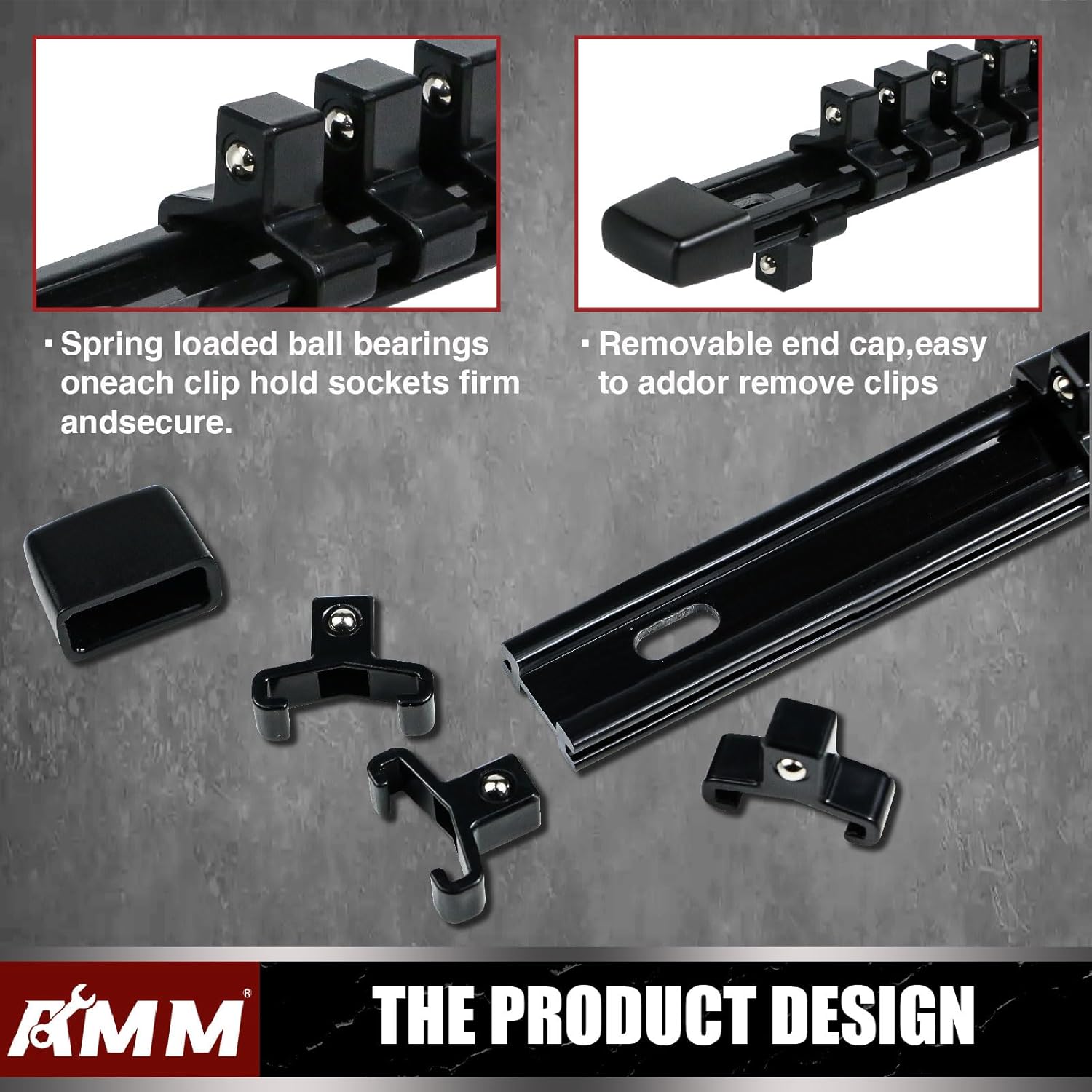 AMM 6-Piece Socket Organizer，3/8 inch Drive ABS Tools-Socket Holder，Heavy Duty Socket Racks，Premium Quality Socket Clip Rail Holder，The best tool trays in the garage