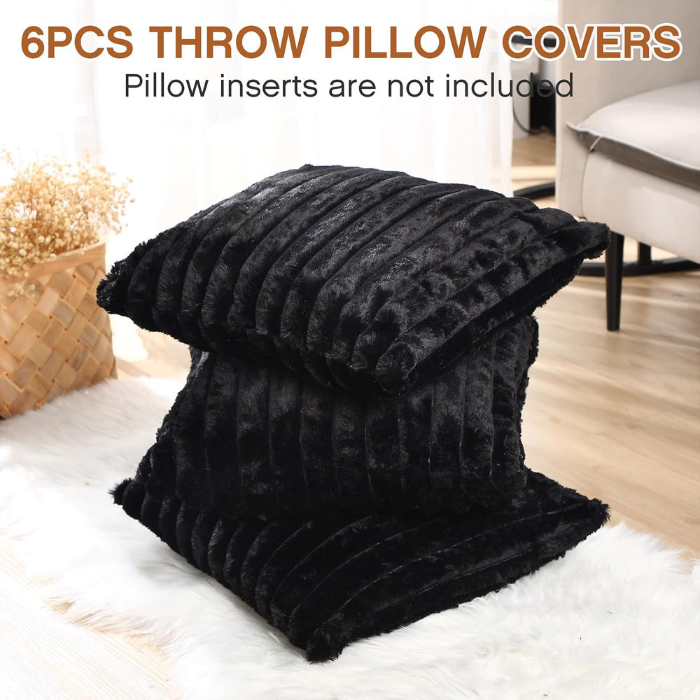 Throw Pillow Covers Set of 6 18x18 Couch Throw Pillow Covers, Black