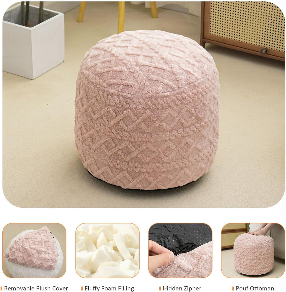 Round Stuffed Pouf Ottoman, Corduroy Poufs with Foam Chunk Filling, Furry and...