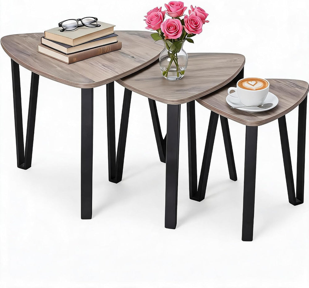 Nesting Coffee Tables Set of 3,Triangle Rustic Industrial Side End Tables for...