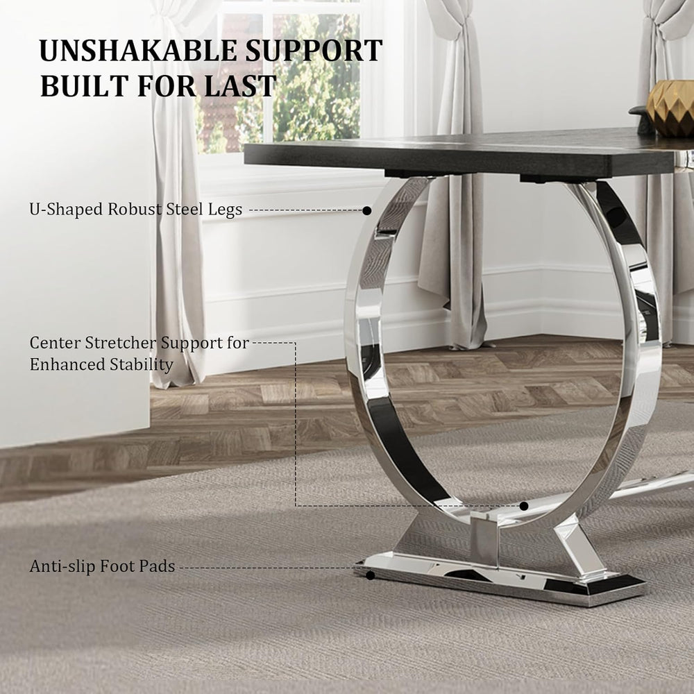 Asday Black Wood Dining Table for 4-6, 60 Inch Modern Luxury Kitchen Table wi...