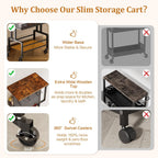 Slim Storage Cart, Narrow Rolling Cart with Wooden Top, Kitchen Cart on Wheels with Paper Towel Holder, Small Skinny Utility Cart for Laundry Room Bathroom, Thin Standing Spice Rack Snack Cart