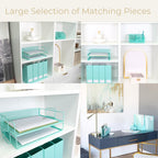 BLU MONACO Aqua Mesh Paper Tray Set of 2 | Stackable Letter Trays for Desk Storage | Metal Document Holder and File Organizer for Home, Office and School | 13” x 9.8” x 5.6” Workspace Organizer