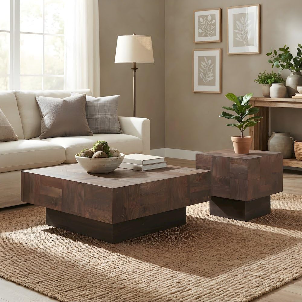 Starlight Canyon Home Solid Mango Wood Living Room Table Set, Coffee Table an...