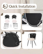BedsPick Rattan Dining Chair Set of 2 - Farmhouse Upholstered Cane Back Kitchen Chair with Boucle Cushion, Wingback Dining Room Seat with Metal Legs for Home, Kitchen (Black)