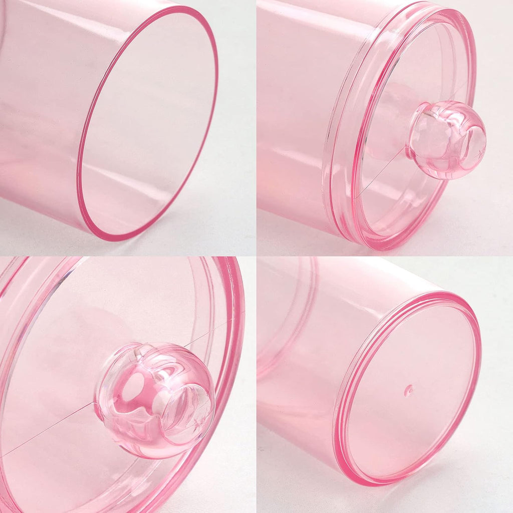 Tbestmax 4 pcs Qtips Holder Bathroom Container, 10 OZ Apothecary Jar, Pink Cotton Ball/Swabs Dispenser Organizer for Storage