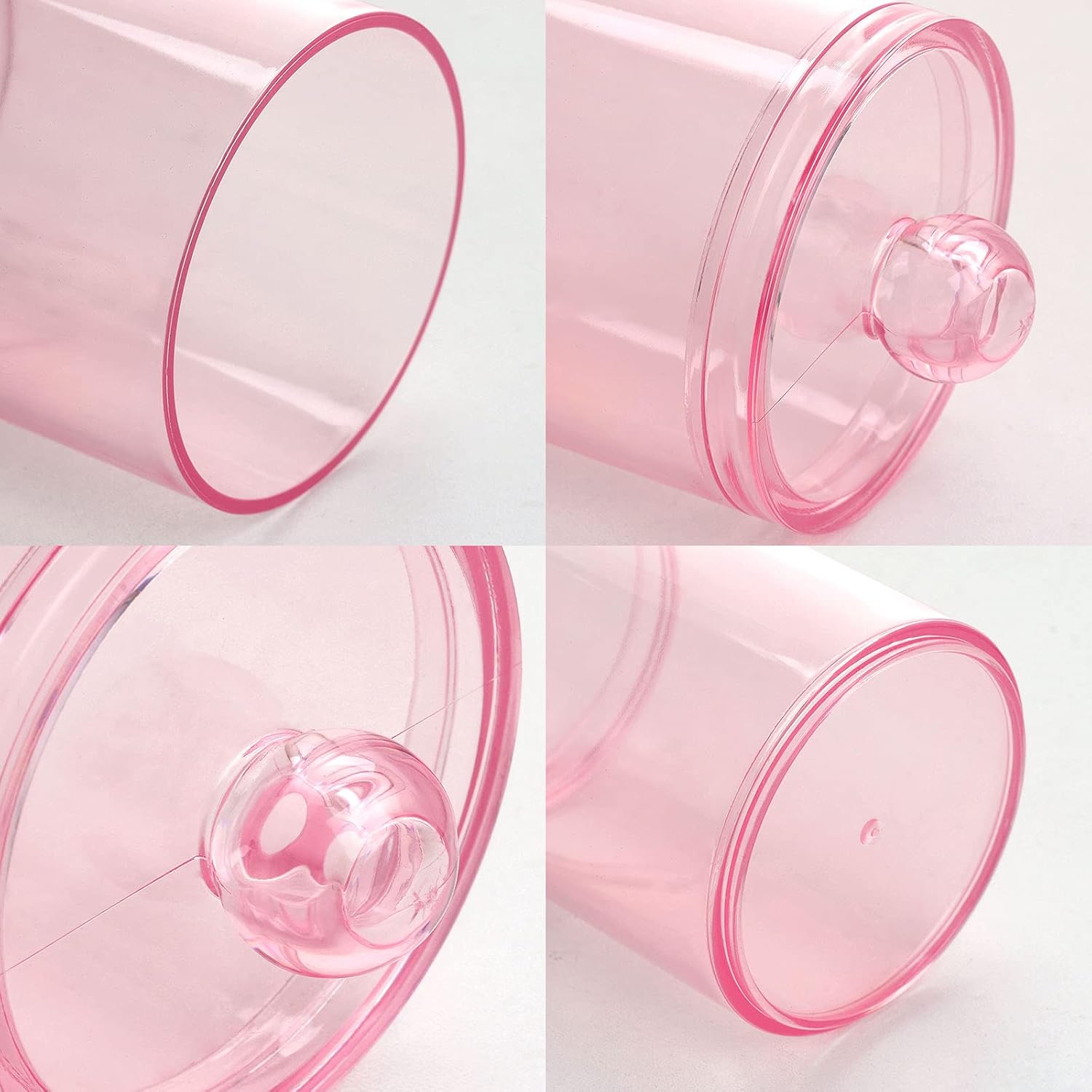 Tbestmax 4 pcs Qtips Holder Bathroom Container, 10 OZ Apothecary Jar, Pink Cotton Ball/Swabs Dispenser Organizer for Storage