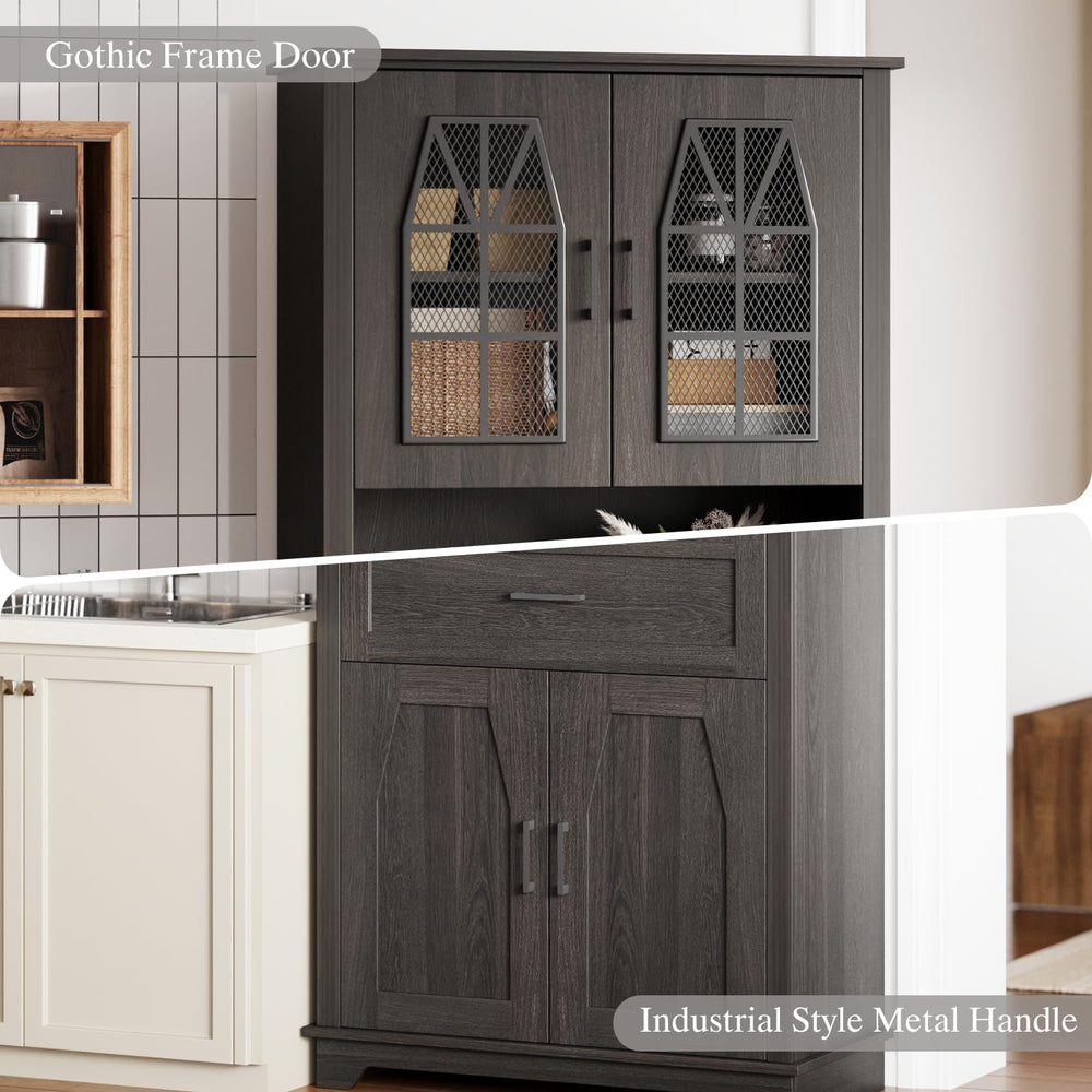 Kitchen Pantry Storage Cabinet with Doors and Shelves, Industrial Pantry Stor...