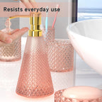 Pink Glass Bathroom Accessories Set 5 Pcs, Pink Bathroom Set, Soap Dispenser and Toothbrush Holder Set, Qtip Holder Set, Vintage Bathroom Sink Set, Cute Bathroom Decor