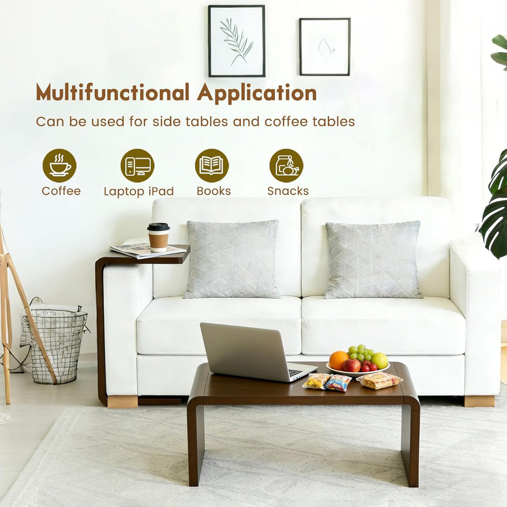 Lefedrasticity C Shaped End Table Small Side Table for Couch Walnut Sofa Tabl...