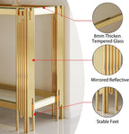55” Rectangle Glass Console Table, 2-Tier Sofa Table with Clear Tempered Glass Top Golden Mirrored Stainless Steel Legs, Modern Luxury Narrow Entryway Table with Lower Shelf for Living Room