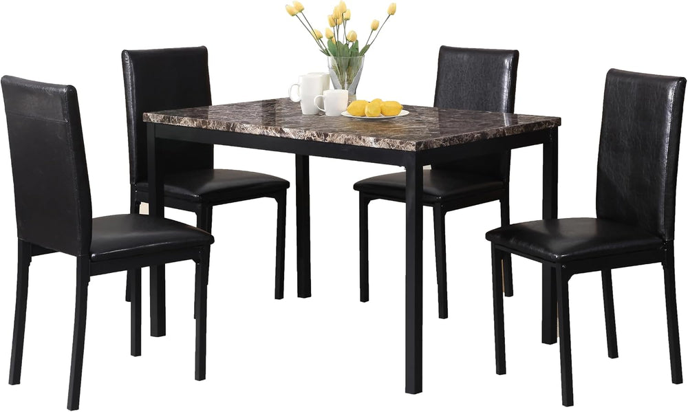 Roundhill Furniture 5 Piece Citico Metal Dinette Set with Laminated Faux Marb...