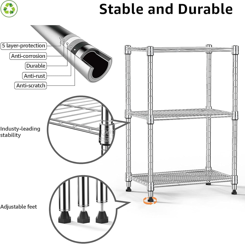 M MZG 450 lbs Wire Storage Shelving 3-Tier Utility Shelving Unit Steel Organi...