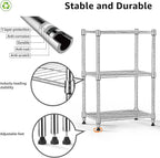 450 lbs Wire Storage Shelving 3-Tier Utility Shelving Unit Steel Organizer Wire Rack for Home,Kitchen,Office,Chrome(11.8" D x 17.7" W x 26.4" H)