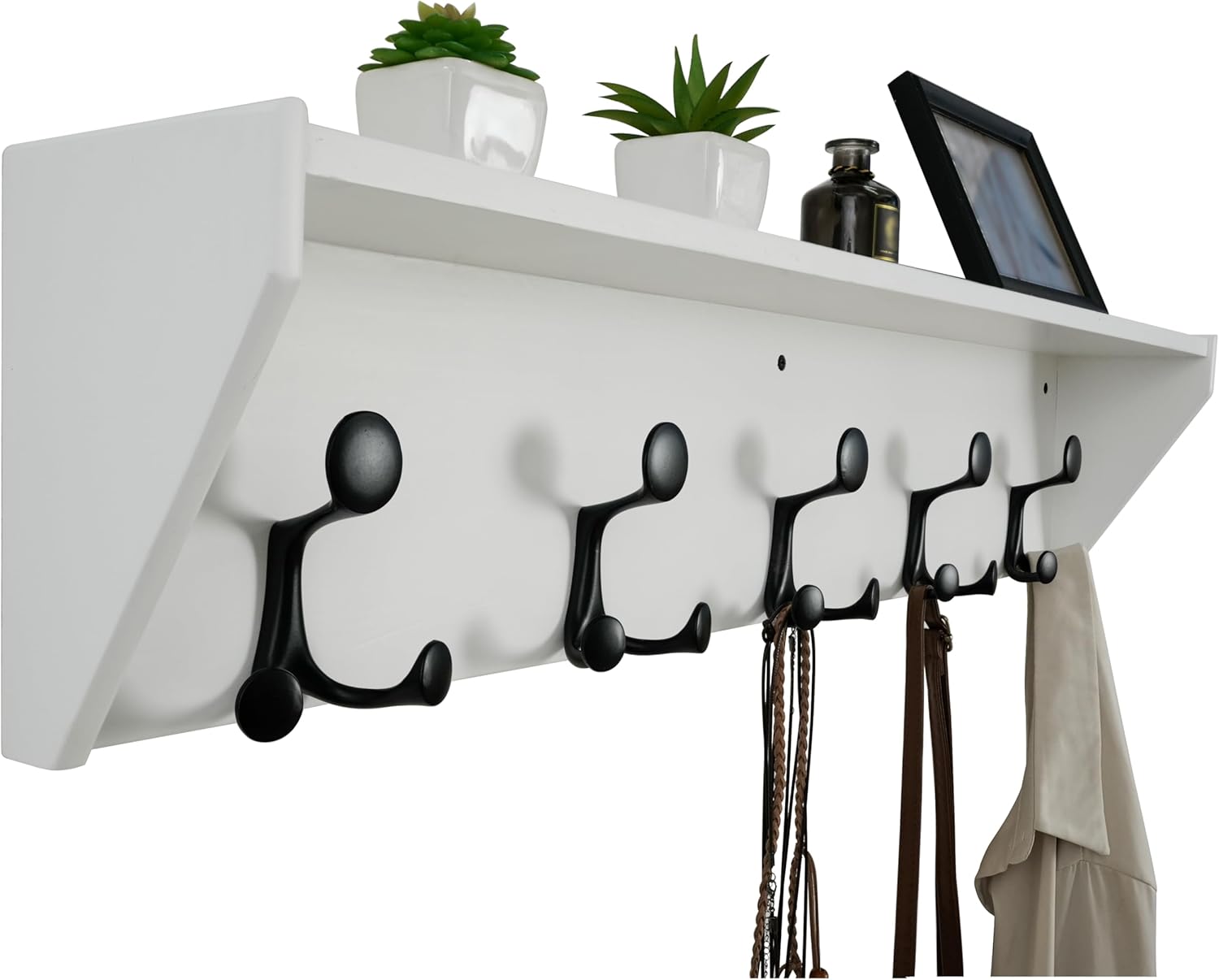 WEBI Wall Shelf with Hooks Underneath,35” Long Wall Mounted Coat Rack with Shelf,Entryway Coat Rack with 5 Triple Hooks for Hanging Coats,Jacket,Hallway,Bedroom,Mudroom,White