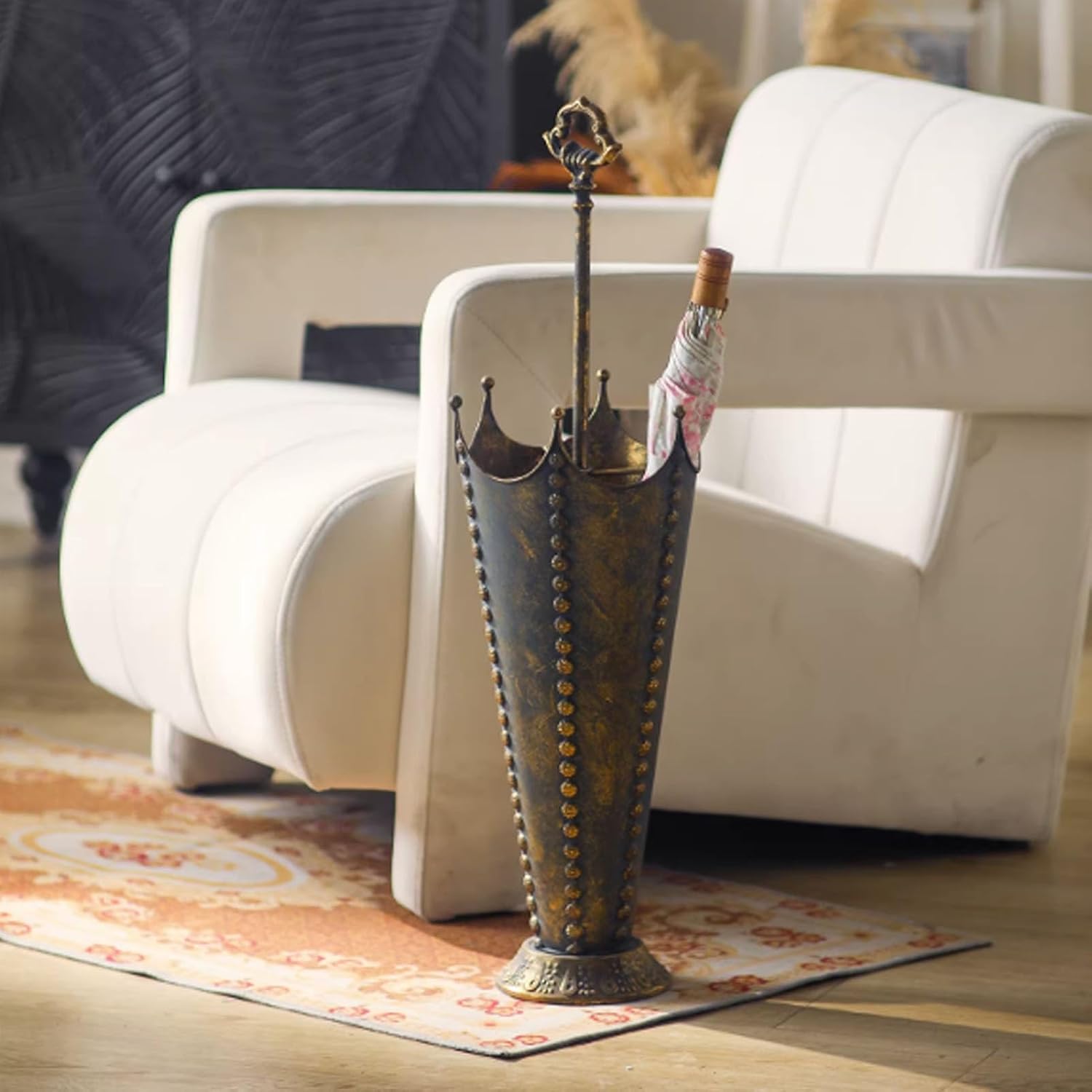 Vintage Metal Umbrella Holder, Large Capacity Umbrella Stand Rack, Freestanding Creative Umbrellas Stand, Canes Walking Sticks Holder, Umbrellas Storage Bucket for Entry Hallway Décor