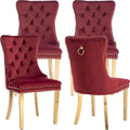 Mid Century Modern Dining Chairs Set of 4, Velvet Upholstered Tufted Back, Kitchen & Dining Room Chairs, Gold Metal Legs, Nailhead Trim, Sillas para Comedor (Red, 4 Pcs)