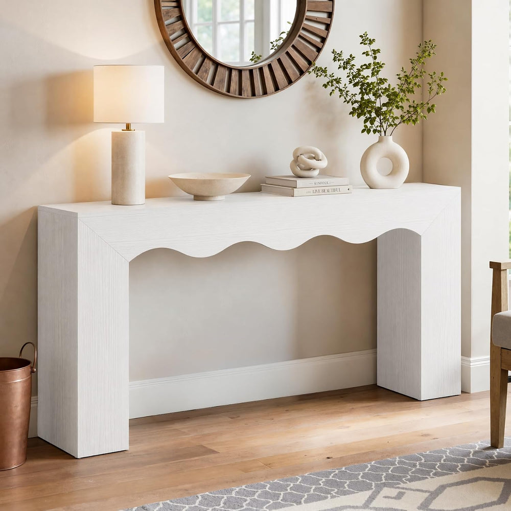 Tribesigns 63" Farmhouse Console Table with Wavy Edge | Wooden Couch Tab...