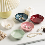 BEUNAIZER Ceramic Ring Dish, 4.3 in Flower Jewelry Tray with Raised Sides | Keeps rings, earrings, keys and hair accessories visible on a vanity, nightstand or bathroom counter.