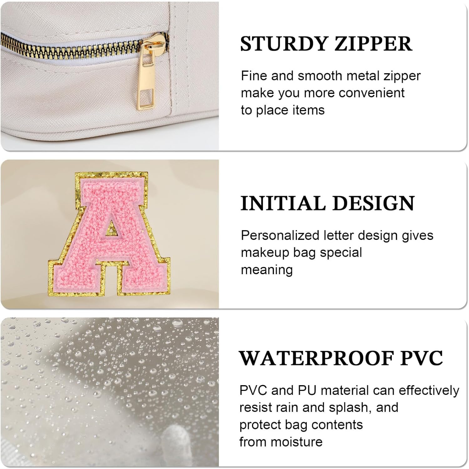YOOLIFE Initial Make Up Bag Travel Toiletry Bag, Clear Makeup Bag Preppy Cosmetic Bag Clear Makeup Bags With Zipper Girlfriend Teacher 6 Year Old Girl Gifts Daughter Gifts Swim Gifts For Girls White R