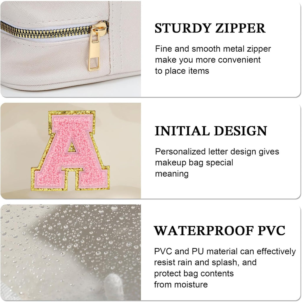 YOOLIFE Initial Make Up Bag Travel Toiletry Bag, Clear Makeup Bag Preppy Cosmetic Bags Organizer Travel Essentials Gifts for Women Teen Girlfriend Teacher Mom Brithday Mothers Day Gifts, Large, White