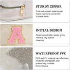 YOOLIFE Initial Make Up Bag Travel Toiletry Bag, Clear Makeup Bag Preppy Cosmetic Bag Travel Essentials Gifts for Women Teen Girlfriend Teacher Mom Birthday Daughter Gifts Swim Gifts For Girls White G