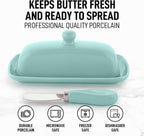 Zulay Butter Dish With Lid For Countertop - Porcelain White, Ceramic Butter Dish with Knob Handle Great for Cooking - Elegant Design Butter Holder - Durable & Sturdy Butter Keeper - Mint