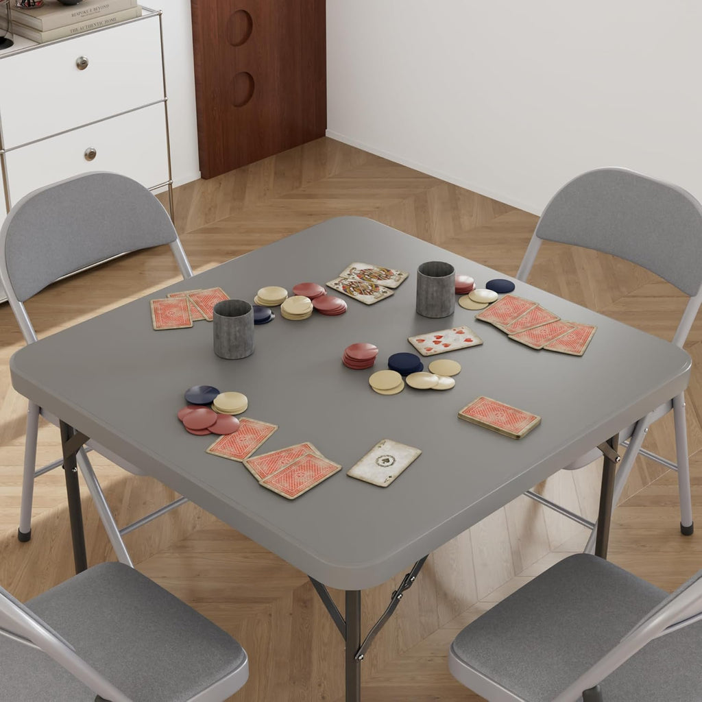 VECELO 5 Piece Folding Card Table Square and Chairs Set, Collapsible Legs & Portable for Indoor/Outdoor, Picnic, Dark Grey