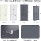 Spaco 77" Kitchen Pantry Cabinet with 3 Large Drawers,Farmhouse Pantry Cabinet with 8 Door Shelves,3 Adjustable Shelves,Versatile Storage Freestanding Cupboard for Kitchen,Dining Room. (Grey)