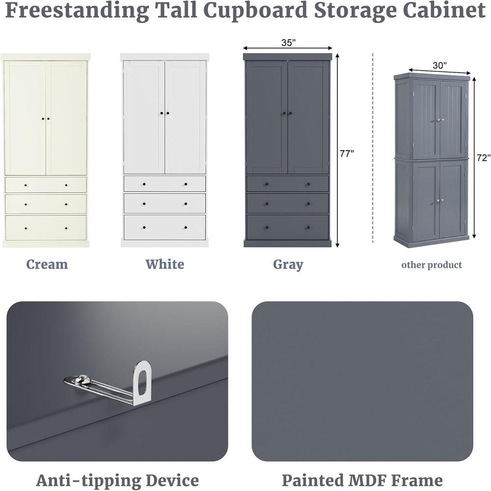 RUNNA 35x17.7x77inch High Freestanding Kitchen Pantry Large Cupboard Storage ...