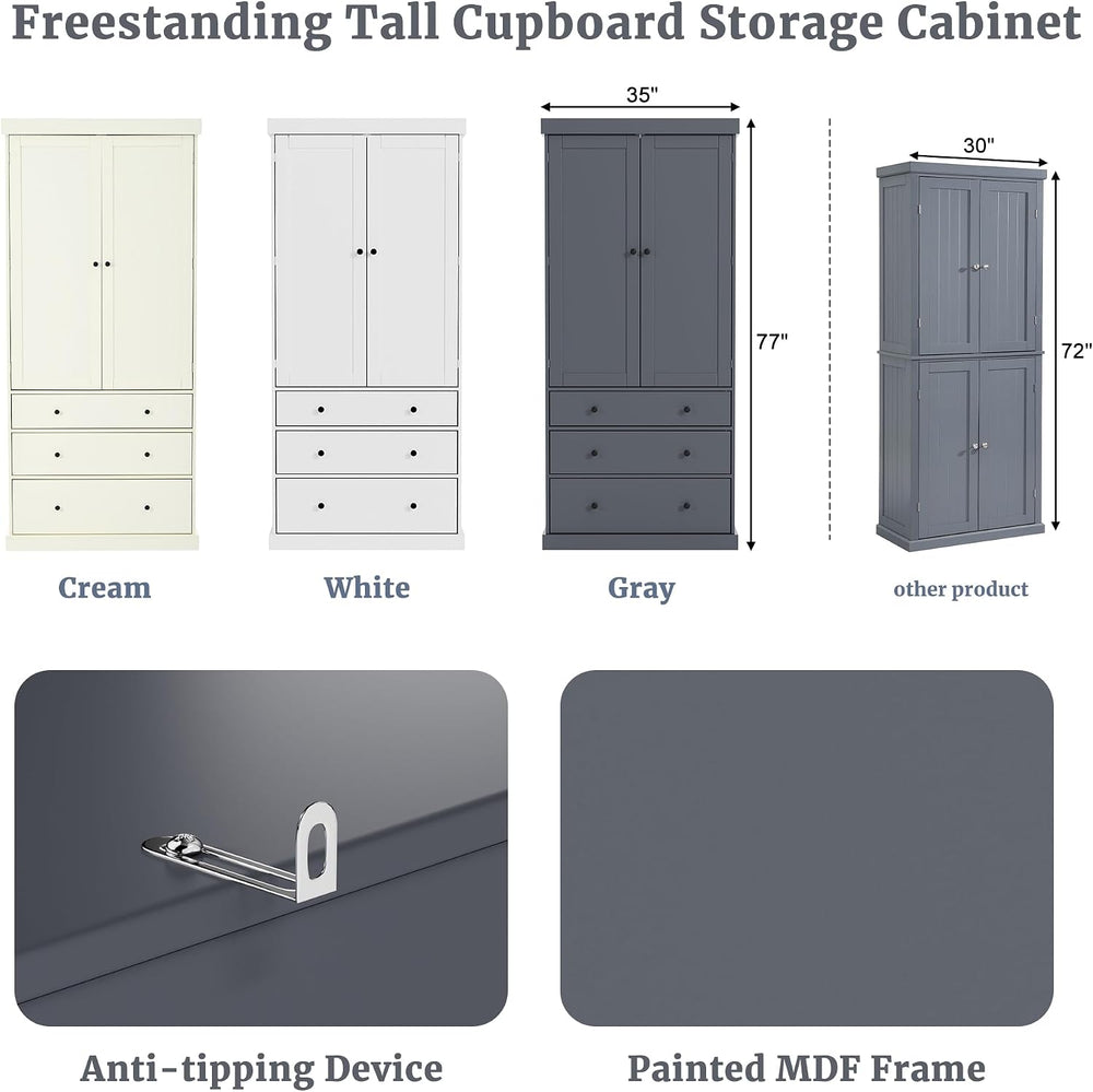 Merax 77" Kitchen Pantry Storage Cabinet with Drawers, Freestanding Bath...