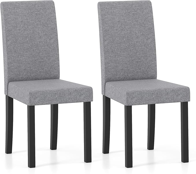 Giantex Upholstered Dining Chair Set of 2, Mid Century Modern Fabric Kitchen Chairs with Rubber Wood Legs, Thick Padded Seat, High Back, Side Armless Chairs for Living Dining Room (Gray)