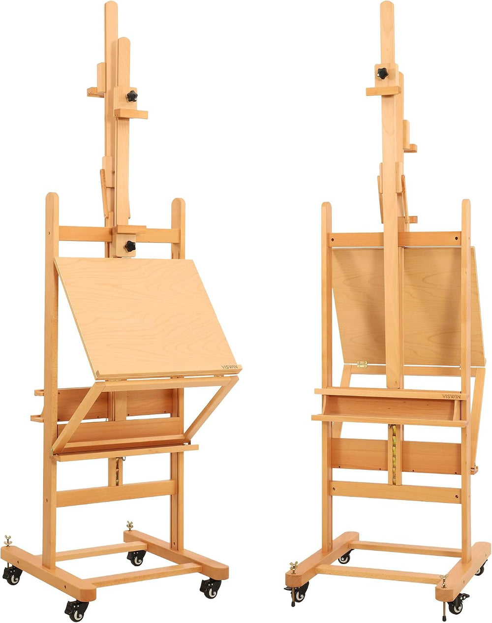 VISWIN Double-Sided Easel & Drafting Table, Hold 1 or 2 Canvas, Solid Bee...