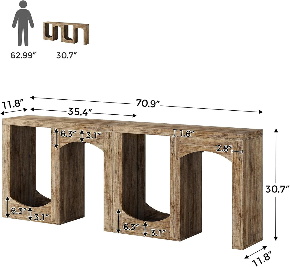70.9" Farmhouse Console Table, Accent Sofa Table with Arched Design | Mo...