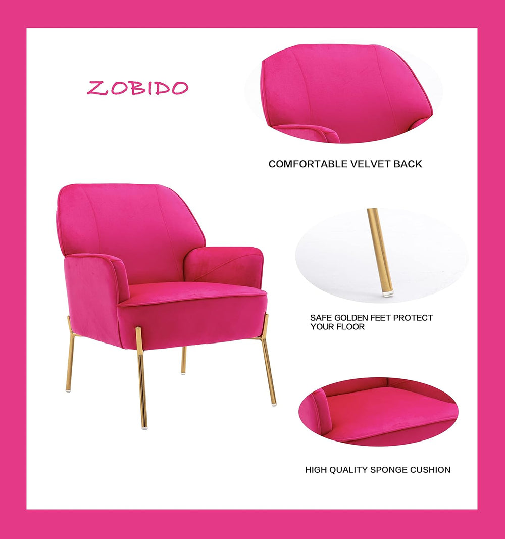 Comfy Velvet Accent Chair with Glam Metal Legs for Dining Room Bedroom Living...