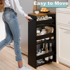 MARTY Rolling Storage Cart 7.9" W, 4-Tier Kitchen Cart with Wheels Handle, Slim Storage Cart Mobile Shelving Utility Carts for Bathroom Laundry Room Organization Narrow Places (Black)