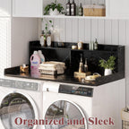 Aheaplus Washer and Dryer Countertop, 2-Tier Laundry Countertop Cover with LED Lights and Power Strip, Large Space Laundry Topper with Shelf for Laundry Room Organization, Black Marble