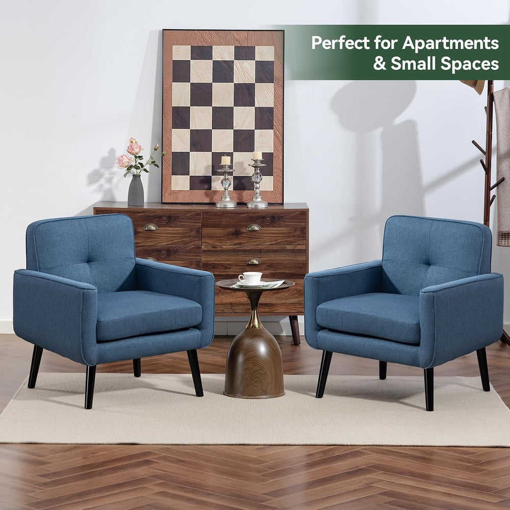 Mid Century Modern Accent Chair, Fabric Reading Armchair, Blue | 300LBS Capac...