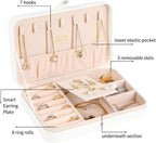 KCY Jewelry Box for Women Girls,Small Travel Jewelry Organizer Case,PU Leather Portable Jewellery Storage Boxes Display Holder for Ring Earrings Necklace Bracelet Bangle, Men Teen Kids Gift, White
