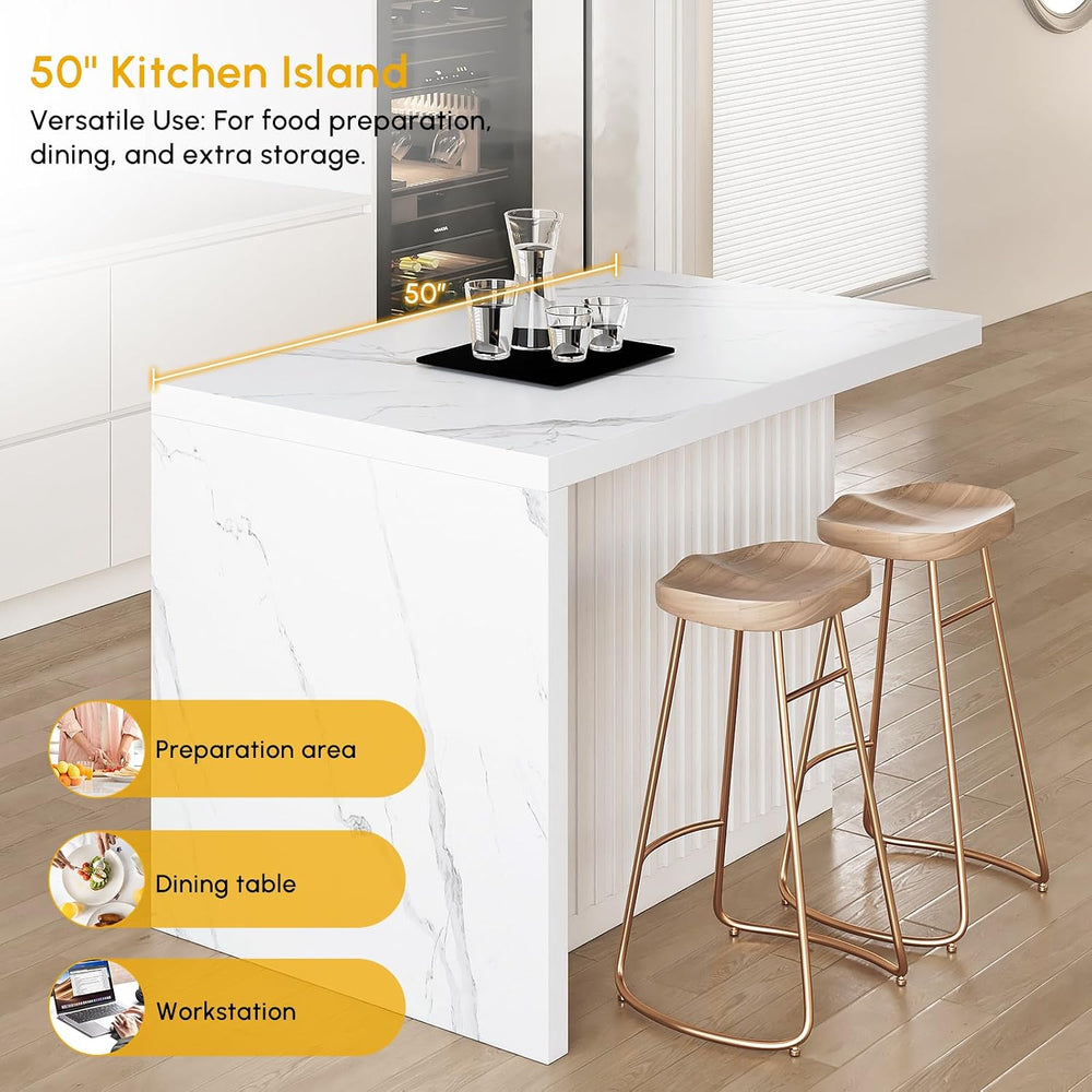 homary Kitchen Island with Storage & Wine Rack, 50" Modern White Kit...