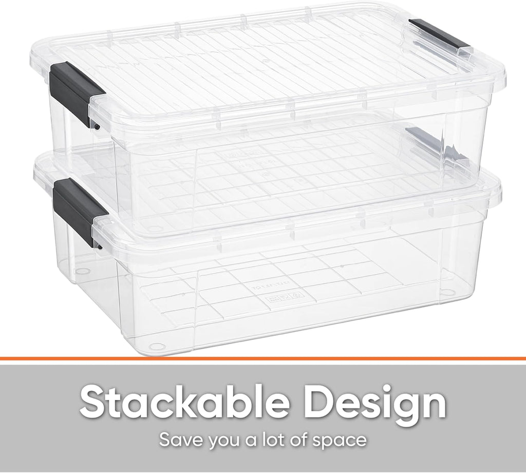 Superio 6 Pack Clear Plastic Storage Container with Lid Home - 13.7 Qt, Office Organizer Storage Bin, Stackable, For Closet, Under the Bed, or Locker, Use for Clothes, Food, Toys, Supplies, Linen.