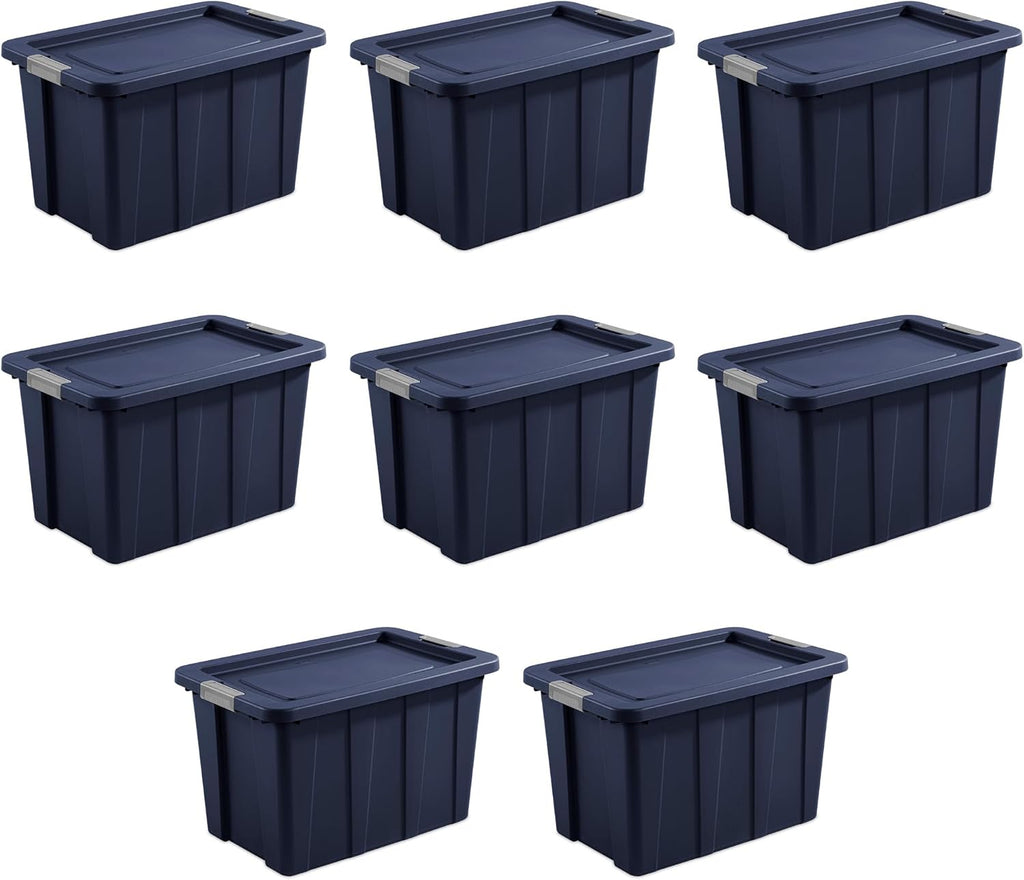 Sterilite 8-Pack Storage Bins with Lids, Heavy Duty Totes, Tuff1, 30 Gallon, Dark Indigo
