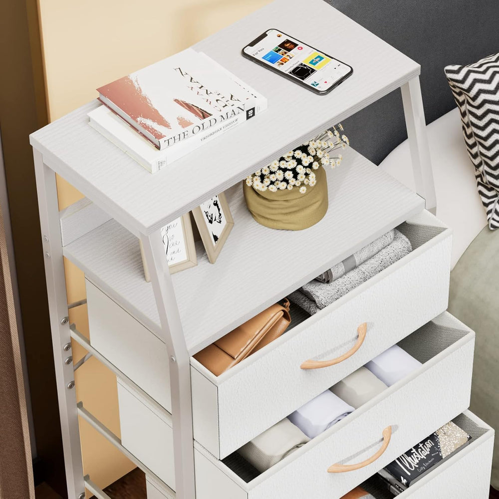 Furnulem Tall Nightstand with 4 Fabric Drawers, Small Dresser for Bedroom | W...