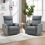 HAOMARKETS Swivel Rocker Recliner Chair Set of 2, Manual Faux Leather Glider Rocking Recliners for Adults, 360° Swivel Nursery Reclining Sofa with Padded Backrest for Living Room, Grey