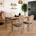 French Country Dining Chairs Set of 4,Farmhouse Upholstered Dining Room Chairs with Round Back and Solid Leg,Rattan Kitchen Chairs for Kitchen/Bedroom/Dining Room,Gray